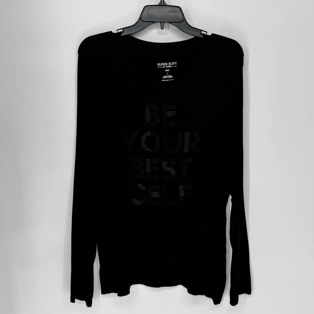 Torrid Super Soft Black Be Your Best Self Graphic Long Sleeve Top Size 1X Plus